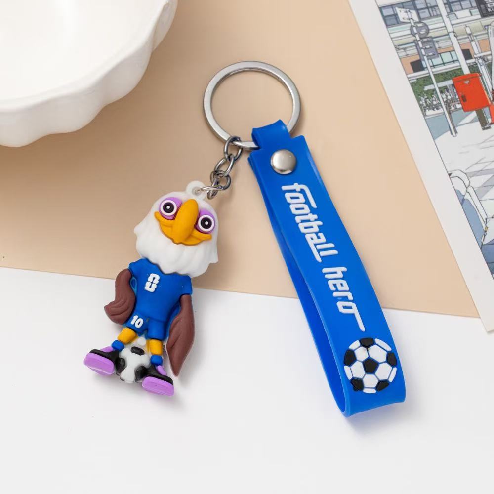 Soccer World Cup Keychain Set, 4 Pack PVC Cartoon Football Mascot & Trophy Key Rings