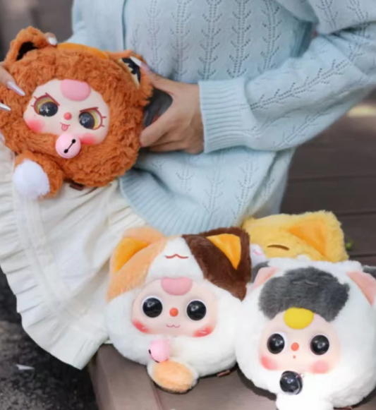 Baby Three Fortune Cat Zipper Bag Plush Lucky Cat toy doll