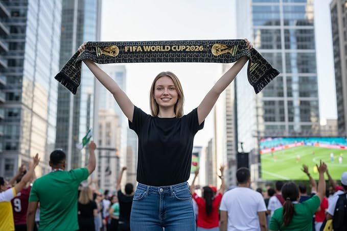 FIFA World Cup Scarf 2026 Edition,High Definition Universal Polyester Trophy Scarf ,Gameday Fan Wear for all Matches from New York to Miami, Dallas to Los Angeles