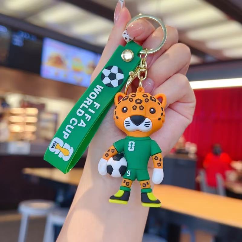 Soccer World Cup Keychain Set, 4 Pack PVC Cartoon Football Mascot & Trophy Key Rings
