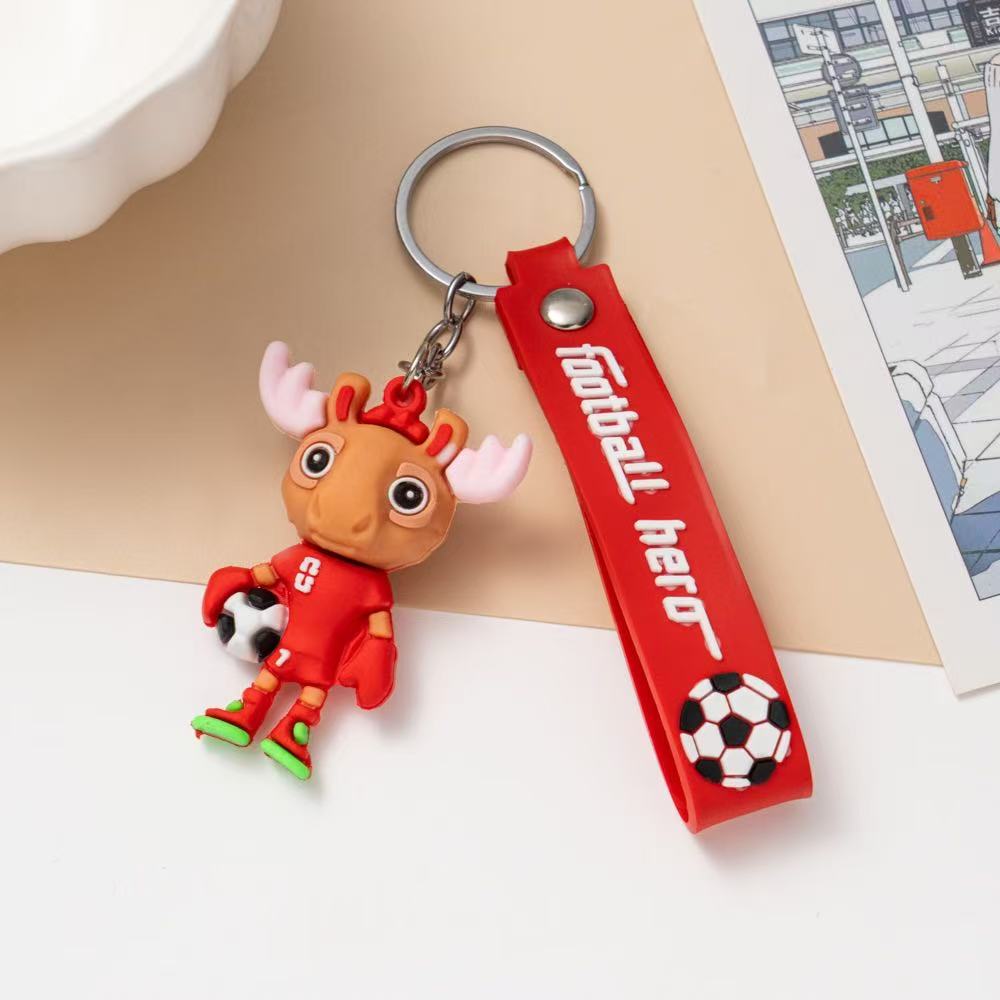 Soccer World Cup Keychain Set, 4 Pack PVC Cartoon Football Mascot & Trophy Key Rings