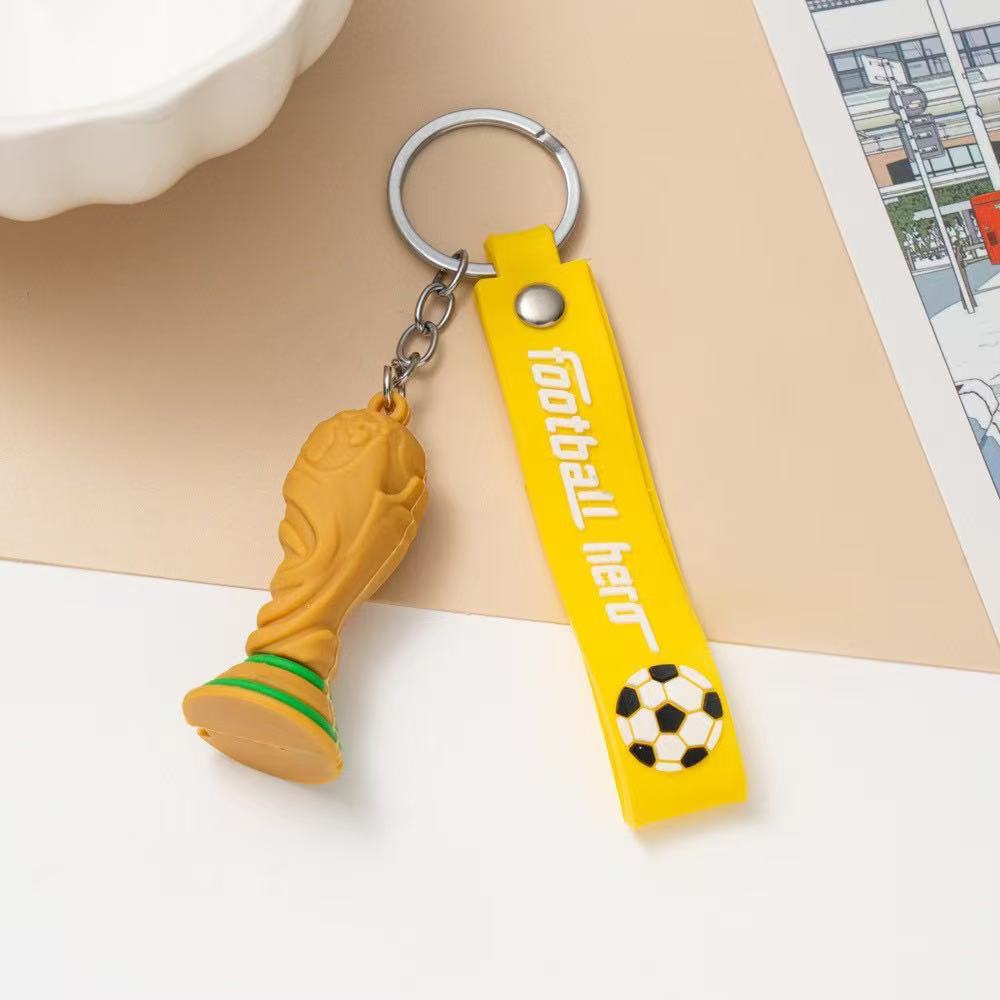 Soccer World Cup Keychain Set, 4 Pack PVC Cartoon Football Mascot & Trophy Key Rings