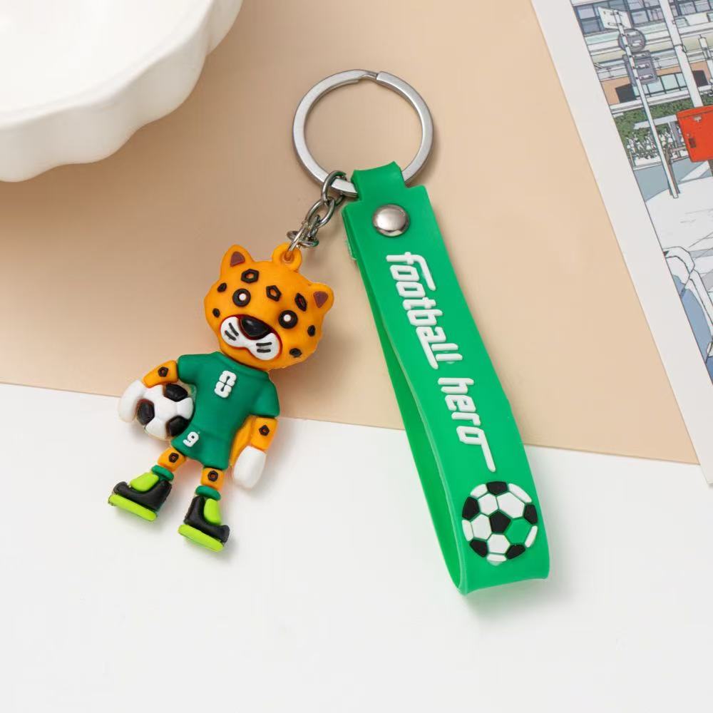Soccer World Cup Keychain Set, 4 Pack PVC Cartoon Football Mascot & Trophy Key Rings